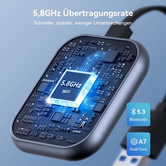 KUKIHO CarPlay Wireless Adapter 2025 – Kabellos-Upgrade für iPhone, Wandelt kabelgebundenes CarPlay in drahtlos um, USB-A/C Plug & Play, Kompatibel mit iOS 10+ & Fahrzeugen mit Apple CarPlay