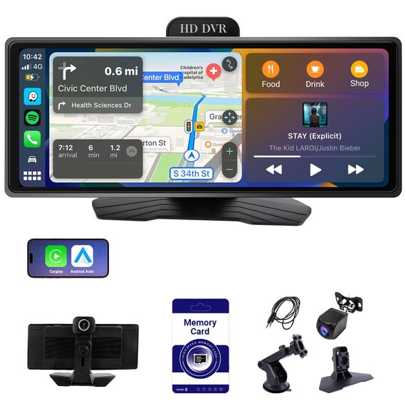 Haudio Carplay Display,für Wireless Carplay und Android Auto,HD Touchscreen Tragbarer CarPlay Bildschirm mit 1080P Rückfahrkamera|IPS Touchscreen|Bluetooth|Mirror Link|FM|AUX (10.26 Zoll)
