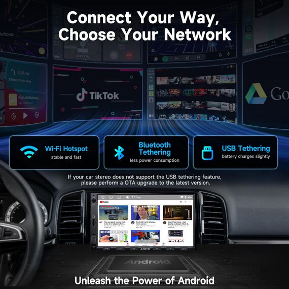 ATOTOZONE A5L Android Doppel Din Radio, Autoradio mit Navi 7 Zoll Digital Media-Receiver, Wireless CarPlay & Android Auto, WiFi/Bluetooth/USB Tethering, 2G+32G, MirrorLink, DSP/FM/AM/RDS/SWC, GPS Navi