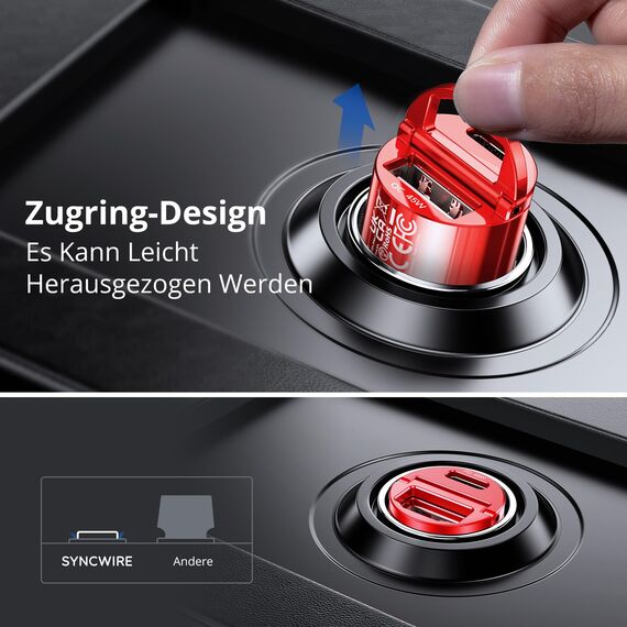 SYNCWIRE 90W Zigarettenanzünder USB C & USB Auto Adapter [PD 45W & QC 45W] Super Mini Ganzmetall KFZ Ladegerät USBC Schnellladung Kompatibel mit iPhone 15 14 13 12 Pro Max, Google Pixel 7/6, Samsung