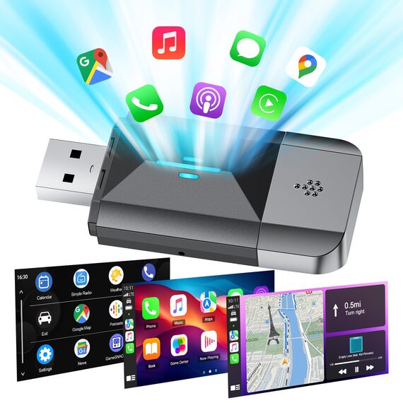 LAMTTO Android Auto & CarPlay Wireless Adapter, Upgrade 2 in 1 von kabelgebunden auf Wireless Adapter Plug & Play, Mini & Stabil Type-C/USB iOS 10+ 5.8GHz Wi-Fi