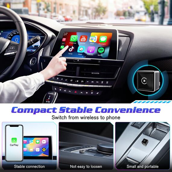 Mini Wireless CarPlay Adapter for Apple, 2026 Upgrade CarPlay Dongle Konvertiert Kabelgebunden zu Kabellos for iPhone, USB C/A Plug and Playfür only für iOS 10+