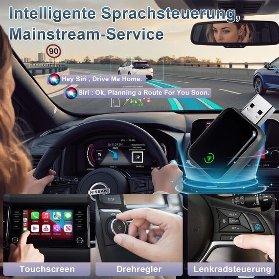 CarPlay Wireless 2 in 1 SOARFLY Adapter - Android Auto, Konvertiert Kabel in Kabellos Plug Play USB C/A, 5,8 GHz WiFi Bluetooth 5.3, kompatibel iOS 10+ Android 11+ (2025) (K7)