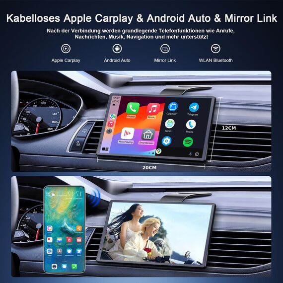 Avylet 8'' Tragbares Carplay Display für Apple CarPlay & Android Auto, 1440x900 Touch Bildschirm, Magnetische Halterung, OTA-Updates, 1080P Rückfahrkamera, Bluetooth, Sprachsteuerung, GPS-Navigation