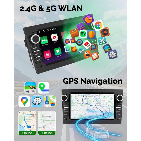 Ledio Bluetooth Autoradio mit Bildschirm für Opel Corsa d Corsa c Astra h Vivaro Zafira b Vectra c, Auto Radio mit Navi WLAN Dab Radio FM/AM, Mit Carplay Android Auto Mirrorlink, 7 Zoll 2Din Android