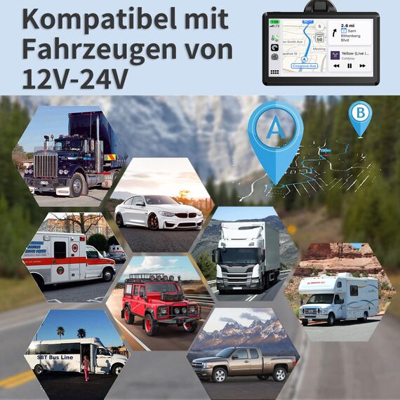 CarPlay Bildschirm, Wireless Android Auto Display mit Touchscreen, GPS Navigationsgeräte, Bluetooth Freisprecheinrichtung, MirrorLink, Tragbares Multimedia für Auto PKW LKW Wohnmobil (7 Zoll)
