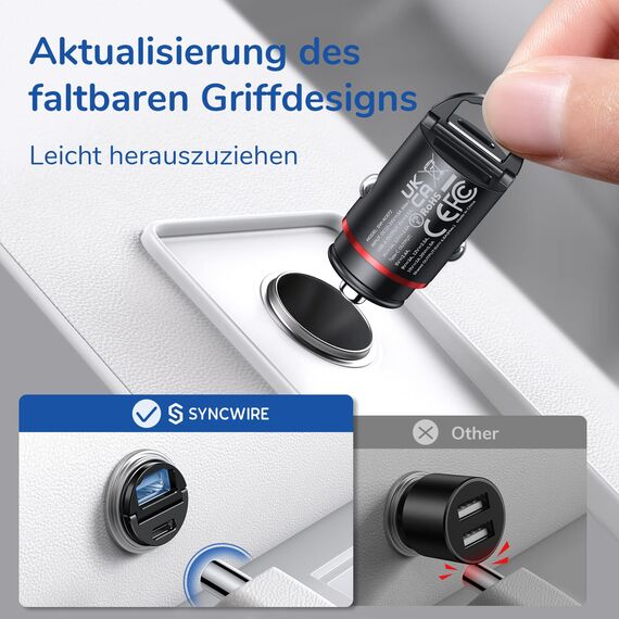 Syncwire 60W Zigarettenanzünder USB C & USB Auto Adapter [PD 3.0 & QC 3.0] Super Mini Ganzmetall KFZ Ladegerät USBC Kompatibel mit iPhone, Samsung, Huawei, Xiaomi, Google Pixel - Schwarz