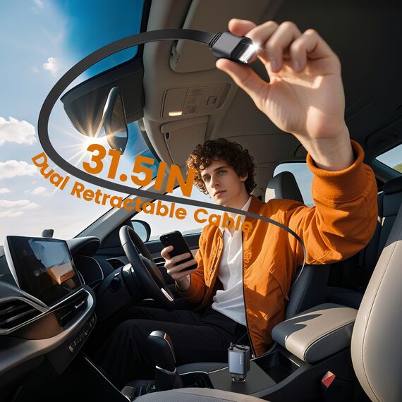 RAMPOW Zigarettenanzünder USB C, Auto Zubehör 65W Auto ladegerät Kfz Zubehör, 4in1 Einziehbares Auto Ladegerät Zigarettenanzünder Schnellladegerät mit iPhone 16/15/14/13, Samsung S24/S23, iPad