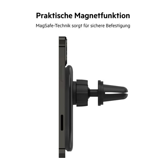 Belkin BoostCharge drahtloser magnetischer Kfz-Telefon-Halter, Kfz ladegerät, Auto Ladegerät, kompatibel mit MagSafe-fähigem iPhone 17, Air, 16, 15, 14, 13, 12, Pixelsnap (inkl. Kabel)