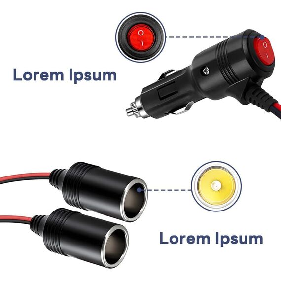 GTIWUNG 1 Stück 1 bis 2 KFZ Auto Zigarettenanzünder Stecker mit Schalter 12V/24V, Auto Motorrad Zigarettenanzünder Verteiler Adapter, DREI-Wege-Buchse Splitter
