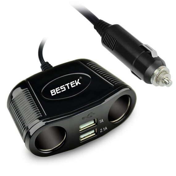 BESTEK 2 Fach Zigarettenanzünder Verteiler Adapter, LED Licht, Dual USB Ports Ladegerät, 12/24V DC