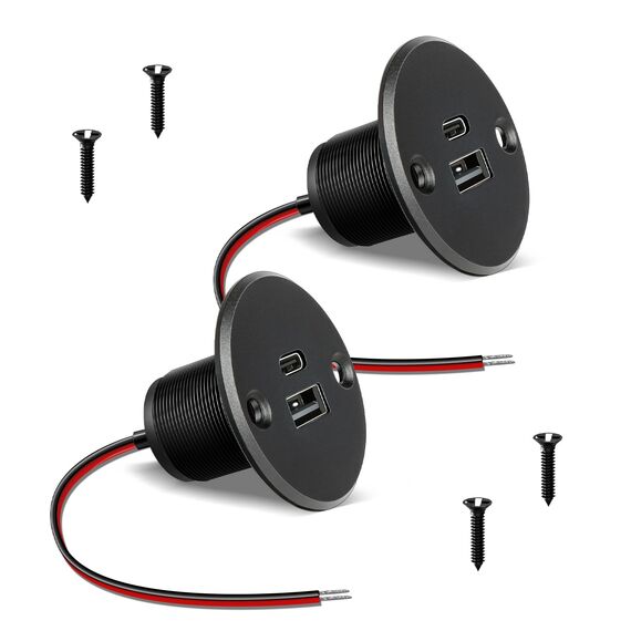 acegoo USB C Steckdose 12V Wohnmobil Ladegerät Vollaluminium, Typ C USB Anschluss PD3.0 QC3.0 KFZ Buchse Dose Einbau Adapter für Camper Auto Boot LKW Wohnwagen (2 x großes Panel)