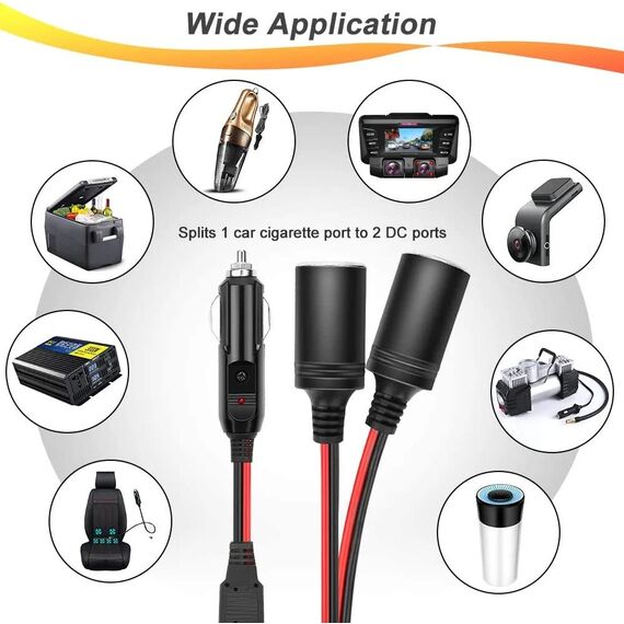 GTIWUNG 2 Stück Auto Motorrad Zigarettenanzünder Stecker Adapter DREI-Wege-Buchse Splitter, 1 bis 2 KFZ Auto Zigarettenanzünder Stecker 12V/24V 16AWG 38CM/18AWG 25CM