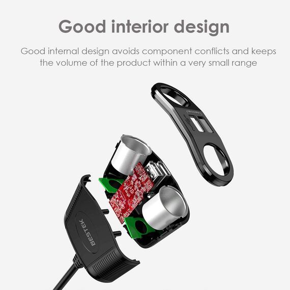 BESTEK 2 Fach Zigarettenanzünder Verteiler Adapter, LED Licht, Dual USB Ports Ladegerät, 12/24V DC