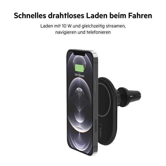 Belkin BoostCharge drahtloser magnetischer Kfz-Telefon-Halter, Kfz ladegerät, Auto Ladegerät, kompatibel mit MagSafe-fähigem iPhone 17, Air, 16, 15, 14, 13, 12, Pixelsnap (inkl. Kabel)