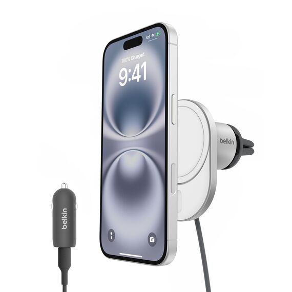 Belkin BoostCharge Pro magnetisches kabelloses Kfz-Ladegerät mit Qi2 (15 W), MagSafe-kompatibles Auto-Ladegerät für iPhone-Serien 17, Air, 16, Pixelsnap, mit USB-C Kabel und 20-W-USB-C-Kfz-Netzteil
