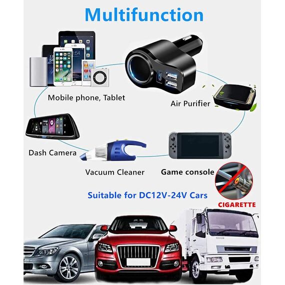4 in 1 Auto Ladegerät PD 3.0 Zigarettenanzünder USB Verteiler 12V KFZ Ladegerät 36W 7A Schnellladung Mini USB Adapter Steckdose für iPhone 12 11 8 SE2 Samsung Galaxy Note9 S10 S9 S8 A5