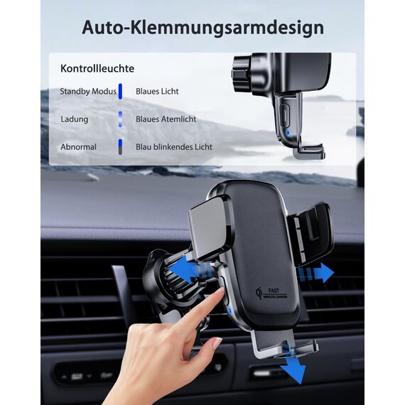 KPON 15W Qi Zertifiziert Handyhalterung Auto mit Ladefunktion,Induktive ladestation Auto,Handyhalterung Lüftung+Saugnapf für iPhone 17/16/15/14/13/12/11/X/Pro/Max/8 Plus/Mini/Samsung S25/S24/S23/S22