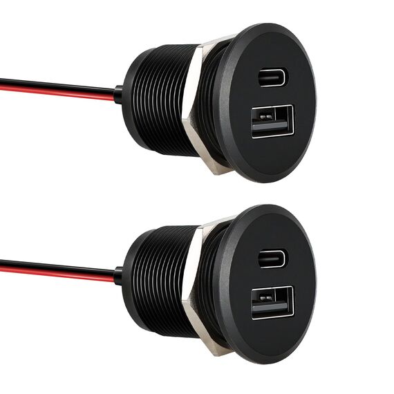 acegoo USB C Steckdose 12V Wohnmobil Ladegerät Vollaluminium, Typ C USB Anschluss PD3.0 QC3.0 KFZ Buchse Dose Einbau Adapter für Camper Auto Boot LKW Wohnwagen (kleines Panel*2)