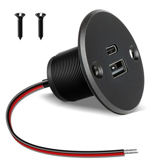 acegoo USB C Steckdose 12V Wohnmobil Ladegerät Vollaluminium, Typ C USB Anschluss PD3.0 QC3.0 KFZ Buchse Dose Einbau Adapter für Camper Auto Boot LKW Wohnwagen (1 x großes Panel)