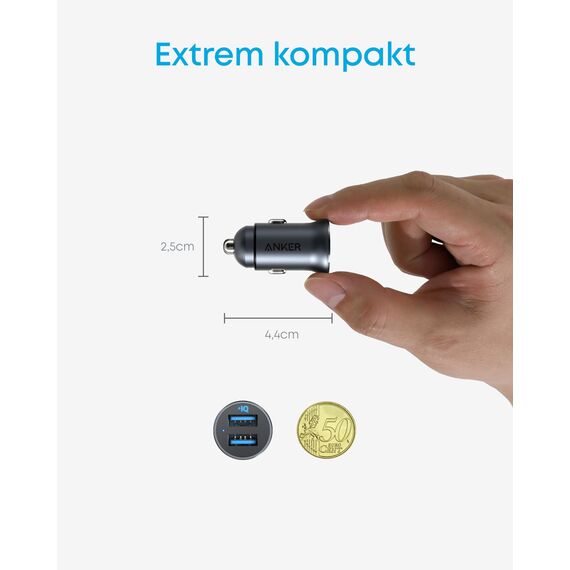 Anker 24W Car Charger Ladegerät, Mini Autoladegerät, 4.8A Duales USB Mit Blauem LED-Licht, Kompatibel Mit iPhone15/14/13, iPad Pro/Air 2/Mini, Galaxy und Mehr