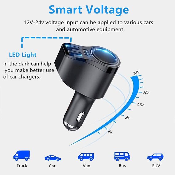 4 in 1 Auto Ladegerät PD 3.0 Zigarettenanzünder USB Verteiler 12V KFZ Ladegerät 36W 7A Schnellladung Mini USB Adapter Steckdose für iPhone 12 11 8 SE2 Samsung Galaxy Note9 S10 S9 S8 A5