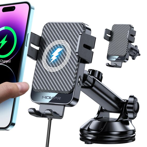 MOKPR Handyhalterung Auto mit Ladefunktion, 15W Fast Wireless Charger Auto Halterung Induktives Laden Induktion Kfz Ladegerät für iPhone 17/16/15/14/13/12, Samsung Huawei Xiaomi(Schwarz)
