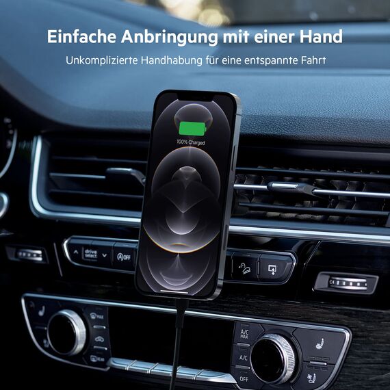 Belkin BoostCharge drahtloser magnetischer Kfz-Telefon-Halter, Kfz ladegerät, Auto Ladegerät, kompatibel mit MagSafe-fähigem iPhone 17, Air, 16, 15, 14, 13, 12, Pixelsnap (inkl. Kabel)