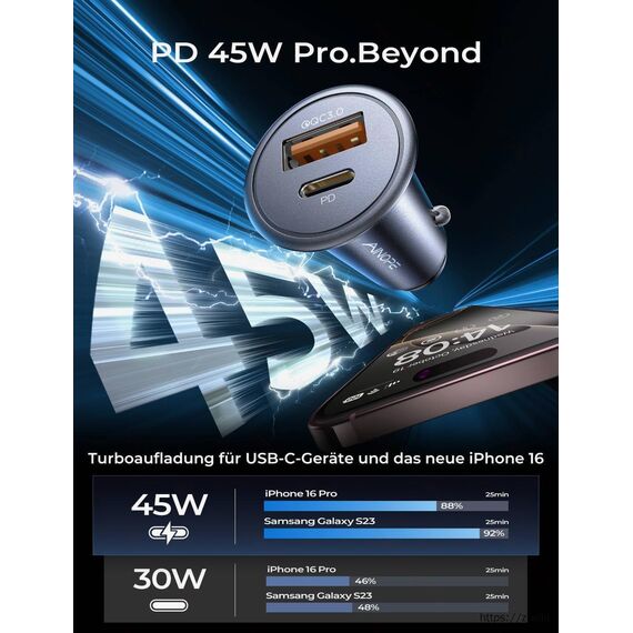 AINOPE 67.5W Volllast Zigarettenanzünder USB C [99% Unsichtbar], 12V USB Adapter Auto Ladegerät USB C [PD45W & QC3.0] Kfz Ladegerät für Galaxy S25 Ultra, iPhone 17 Pro Max Air, Xiaomi 15, iPad