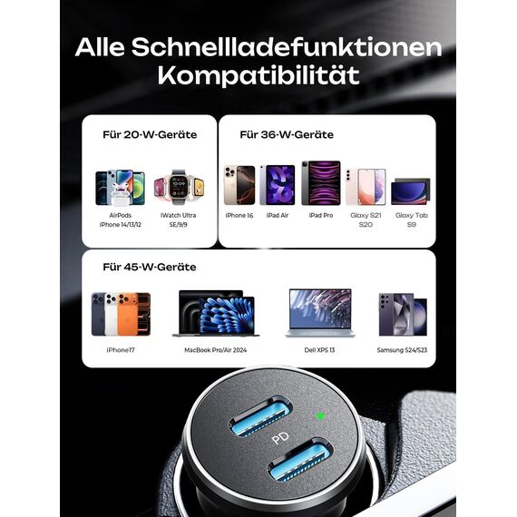 LISEN 90W Zigarettenanzünder USB C, [PD3.0 Superschnelles Laden] Autoladegerät Zigarettenanzünder, KFZ Ladegerät USB C, Car Charger, Cadeau Saint Valentin für iPhone 17 16 15 Pro Max iPad Galaxy S25