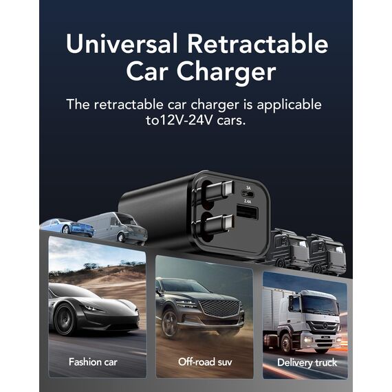 Aimtel 4 in 1 Zigarettenanzünder USB C 69W Auto Ladegerät, Kfz Ladegerät für Camping Wohnmobil Ladegerät Auto, Car Charger mit Einziehbarem Kabel,12V/24V USB Adapter Auto Kompatibel mit iPhone/Samsung