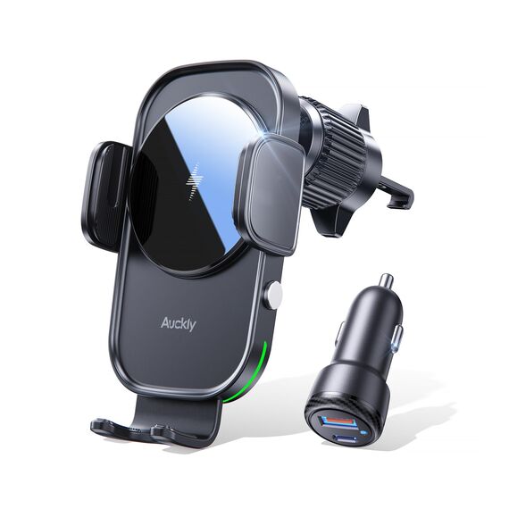 Auckly Handyhalterung Auto mit Ladefunktion, 【mit 60W Autoanschluss】 Qi 15W Fast Wireless Charger Auto Induktives Automatischer für iPhone 12/13/14/15/16 Pro Max Mini Plus & Samsung Galazy S23 etc
