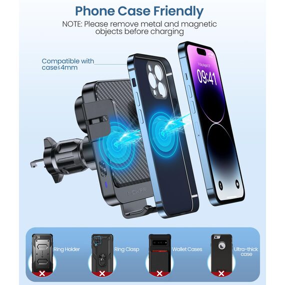 MOKPR Handyhalterung Auto mit Ladefunktion, 15W Fast Wireless Charger Auto Halterung Induktives Laden Induktion Kfz Ladegerät für iPhone 17/16/15/14/13/12, Samsung Huawei Xiaomi(Schwarz)