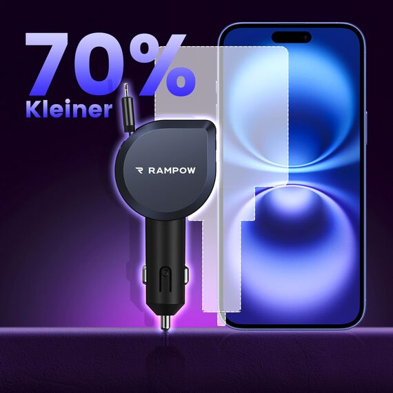2Pack 100W Zigarettenanzünder USB C, RAMPOW 4in1 Einziehbares Auto Ladegerät, 65W USB-C Schnellladung, BMW Accessoires Car Auto Zubehör Innenraum mit MacBook, iPhone16e 15, Samsung, iPad-Mineralfarbe