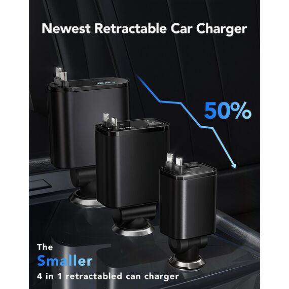 COCIVIVRE 4 in 1 Auto Ladegerät,Einziehbares Auto Schnellladegerät USB Zigarettenanzünder,Car Charger,Auto Adapter Kompatibel mit iPhone 17 Pro Max/Air/16/15/14,Galaxy,iPad,Pixel,Huawei
