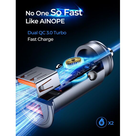 AINOPE USB Zigarettenanzünder Adapter [Dual QC3.0] 45W/6A Ladegerät für Auto Mini Metal Legierung KFZ USB Ladegerät Schnellladung Kompatibel mit iPhone 15/14/13/12/11/XS, Note 9/Galaxy S10/S9, iPad