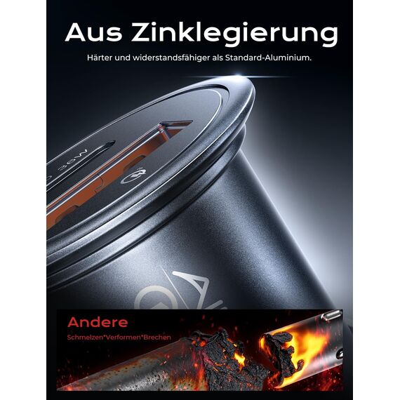 AINOPE 67.5W Volllast Zigarettenanzünder USB C [99% Unsichtbar], 12V USB Adapter Auto Ladegerät USB C [PD45W & QC3.0] Kfz Ladegerät für Galaxy S25 Ultra, iPhone 17 Pro Max Air, Xiaomi 15, iPad