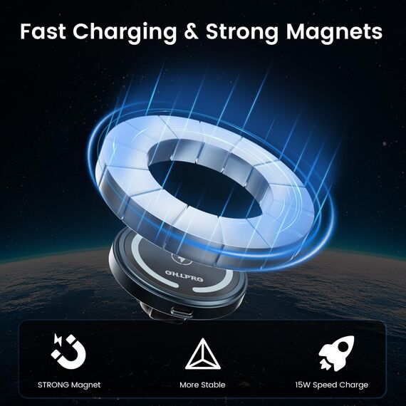 Magnetisches Kabelloses Handyhalterung Ladegerät kompatibel mit MagSafe Autohalterung,Wireless Car Charger 360° Drehbar 36W Ladegerät für Phone 14/13/12 Serie Kann auf dem Dashboard eingefügt Werden