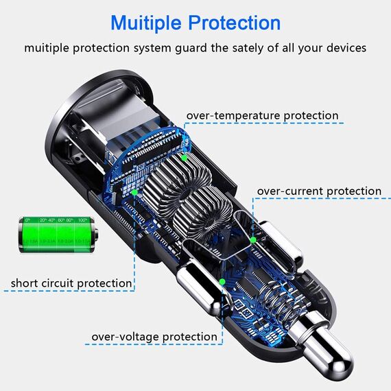 4 in 1 Auto Ladegerät PD 3.0 Zigarettenanzünder USB Verteiler 12V KFZ Ladegerät 36W 7A Schnellladung Mini USB Adapter Steckdose für iPhone 12 11 8 SE2 Samsung Galaxy Note9 S10 S9 S8 A5
