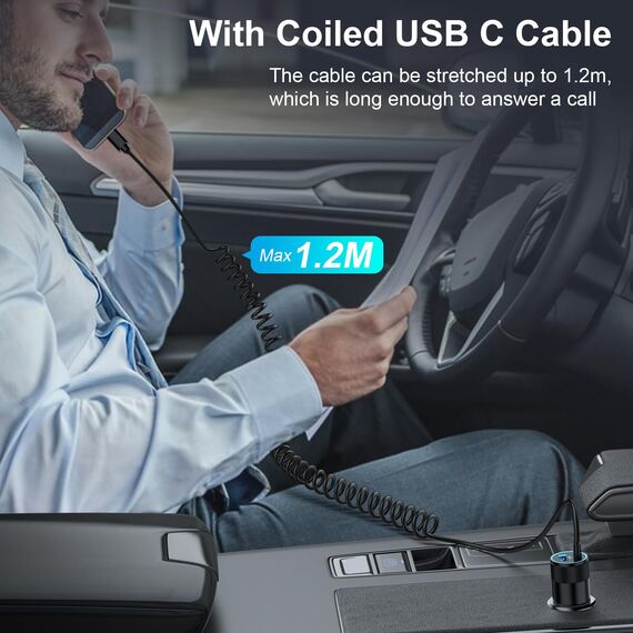 USB Zigarettenanzünder Adapter, 3.4A Schnell Kfz Ladekabel USB C Auto Ladegerät mit 1.2M Spiralkabel USBC für Samsung Galaxy S26 Ultra/S25 FE/S24/S23/S22/S21/A56 5G/A55/A54/A36/A17/A16,iPhone 17/16/15
