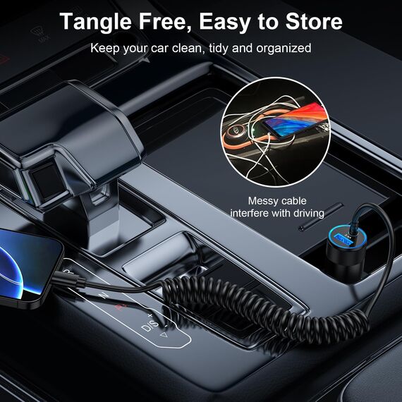 USB Zigarettenanzünder Adapter, 3.4A Schnell Kfz Ladekabel USB C Auto Ladegerät mit 1.2M Spiralkabel USBC für Samsung Galaxy S26 Ultra/S25 FE/S24/S23/S22/S21/A56 5G/A55/A54/A36/A17/A16,iPhone 17/16/15