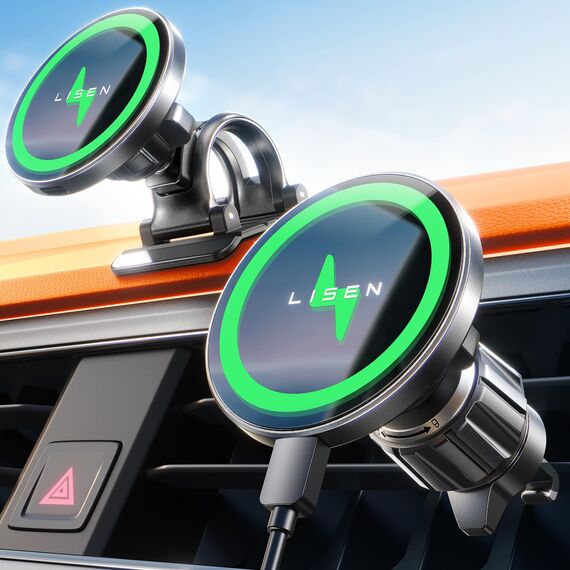 LISEN für Magsafe Autohalterung 15W Handyhalterung Auto mit Ladefunktion Handy Halterung Auto Magsafe Ladegerät Kfz- Handyhalterung Magnet Wireless Charger Auto Zubehör für iPhone 17/16/15/14/13/12