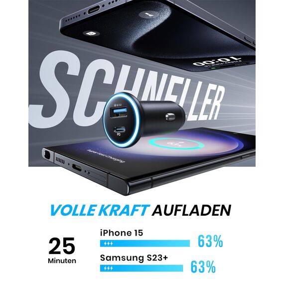 INIU 66W Zigarettenanzünder USB C, 12V USB Adapter Auto [36W PD & 30W QC3.0] Kfz Ladegerät, Super Schnellladung Handy Car Charger Verteiler Steckdose für iPhone 16 15 14 13 iPad Samsung Galaxy S24 S23