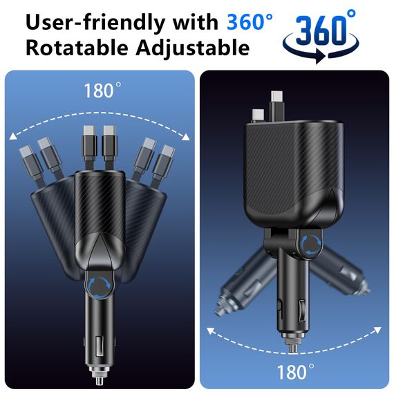 OHLPRO 5 in1 Zigarettenanzünder USB C Einziehbares Auto Ladegerät, Handy Autoladegerät 100W 12V USB Adapter Auto Schnellladegerät KFZ Stecker Splitter Kompatibel mit Handy iPhone iPad Samsung, Gray