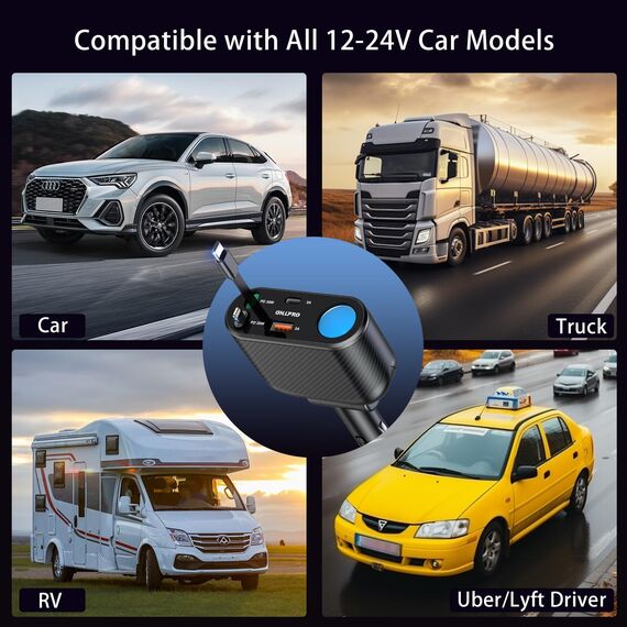 OHLPRO 5 in1 Zigarettenanzünder USB C Einziehbares Auto Ladegerät, Handy Autoladegerät 100W 12V USB Adapter Auto Schnellladegerät KFZ Stecker Splitter Kompatibel mit Handy iPhone iPad Samsung, Schwarz