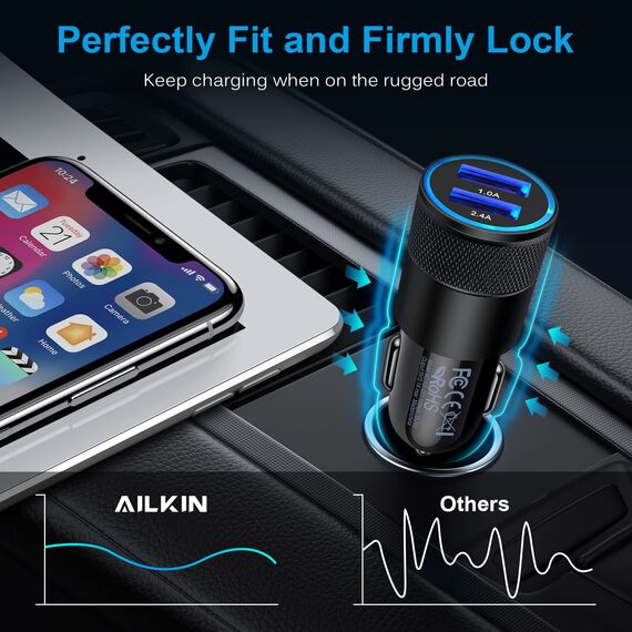 Zigarettenanzünder USB Ladegerät, 3.4A Auto Ladegerät 2-Port USB Kfz Ladeadapter für iPhone 17 Pro/16/15/14/13/12/11, Samsung Galaxy S26 Ultra/S25 FE/S24/S23/S22/S21/A17/A16/A56/A55/A36, Google Pixel