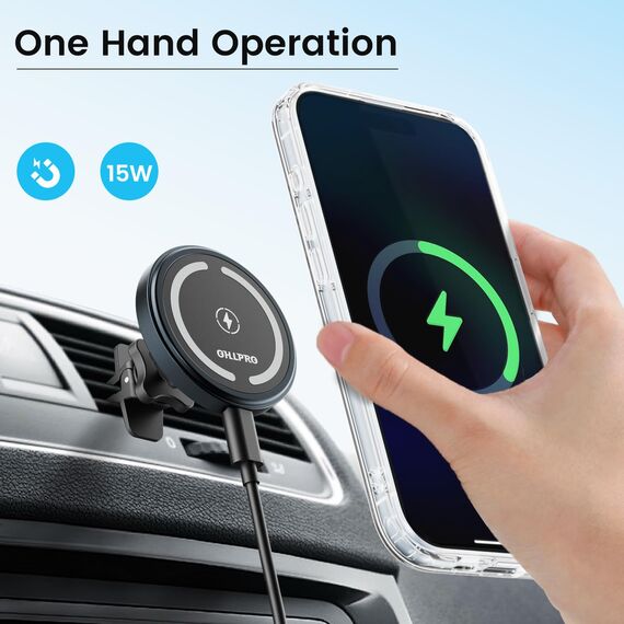Magnetisches Kabelloses Handyhalterung Ladegerät kompatibel mit MagSafe Autohalterung,Wireless Car Charger 360° Drehbar 36W Ladegerät für Phone 14/13/12 Serie Kann auf dem Dashboard eingefügt Werden