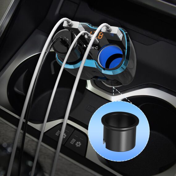 5-in-1 Auto Ladegerät: Zigarettenanzünder Verteiler Adapter Splitter 12V USB C KFZ Stecker 2 Fach Steckdose 12 Volt DC 80W mit LED Voltmeter Schalter Dual USB für Handy GPS Dash Kamera Sitzheizung