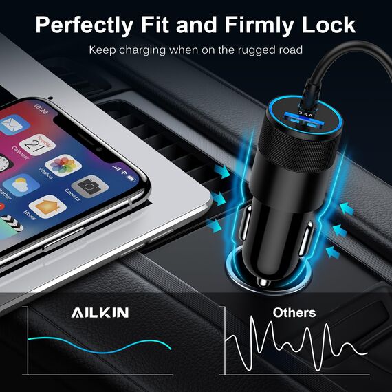 USB Zigarettenanzünder Adapter, 3.4A Schnell Kfz Ladekabel USB C Auto Ladegerät mit 1.2M Spiralkabel USBC für Samsung Galaxy S26 Ultra/S25 FE/S24/S23/S22/S21/A56 5G/A55/A54/A36/A17/A16,iPhone 17/16/15