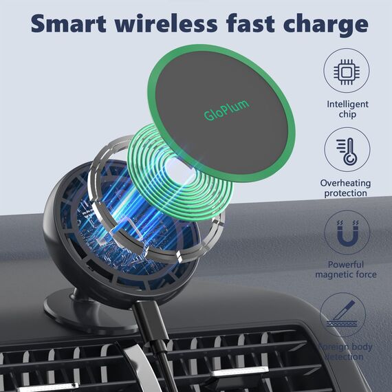 Gloplum Kompatibel 15W Ladegerät Magsafe Autohalterung, Kabelloses Magnet Auto Handyhalter,Wireless Car Charger KfZ Ladestation Handyhalterung für Phone 13/13 Pro/13 mini/13 Pro/12/12 Pro
